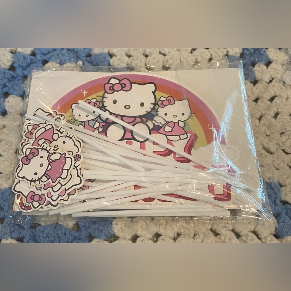 Hello Kitty Birthday Cake and Cupcake Topper Set – Party Picks & Sign 20+ Pieces